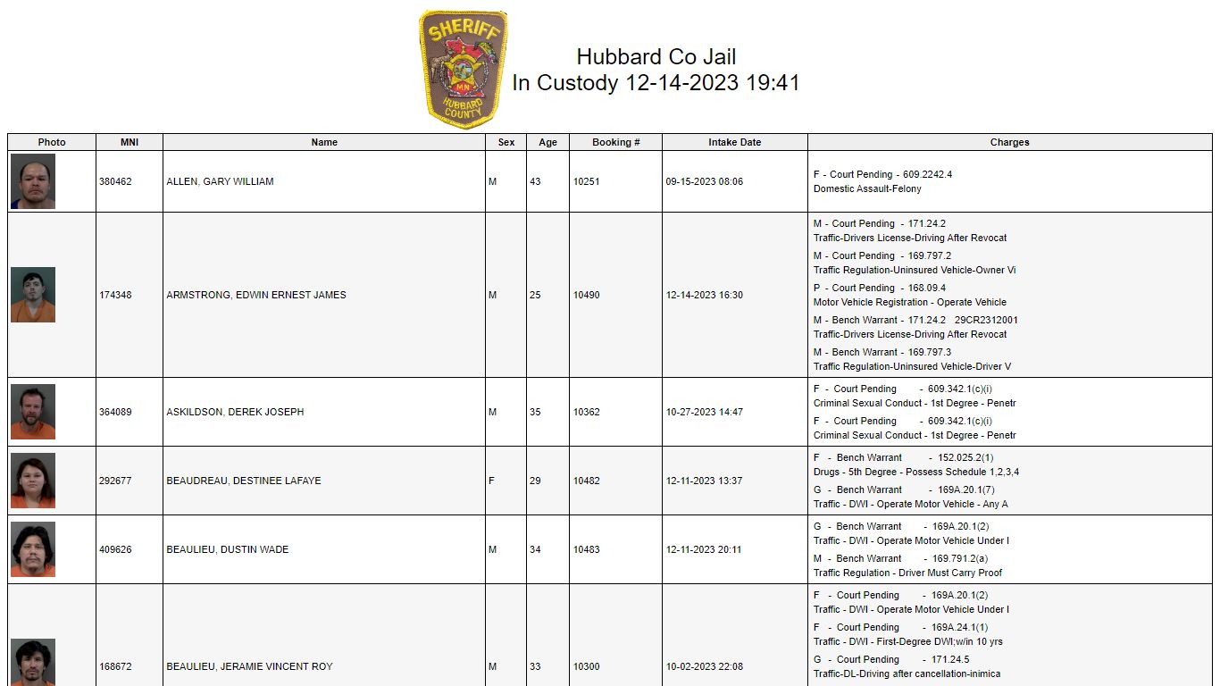 Custody - Hubbard County, Minnesota
